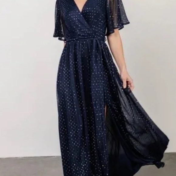 NWT Baltic Born Blue and Silver Speckle Short Sleeve Grace Sparkle Maxi Dress - Picture 3 of 9